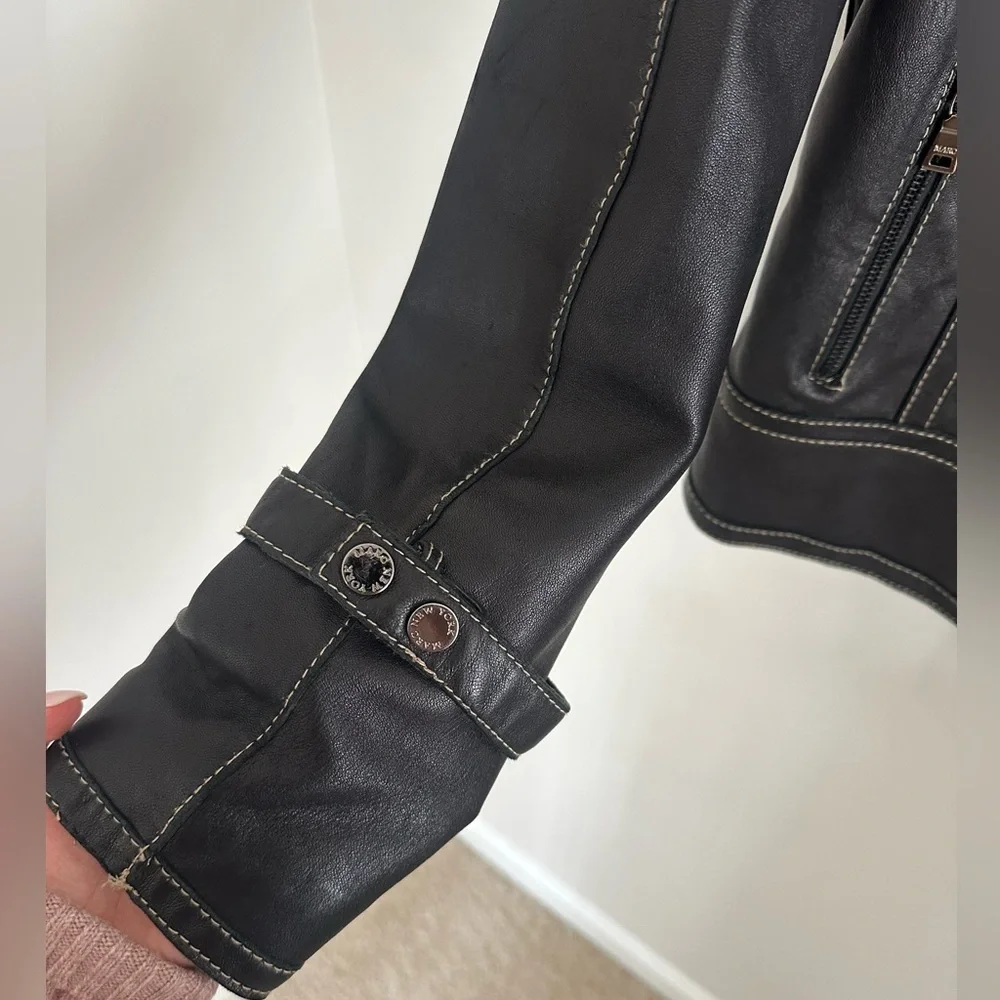 Marc New York‎ Black vintage Leather Moto Jacket Contrast Stitching size small - Picture 5 of 11